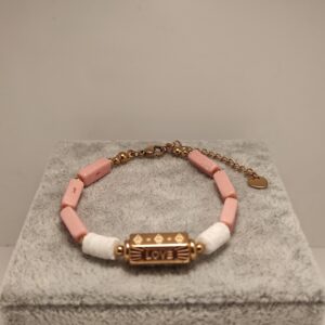 Pulsera acero con piedra natural rosa Love